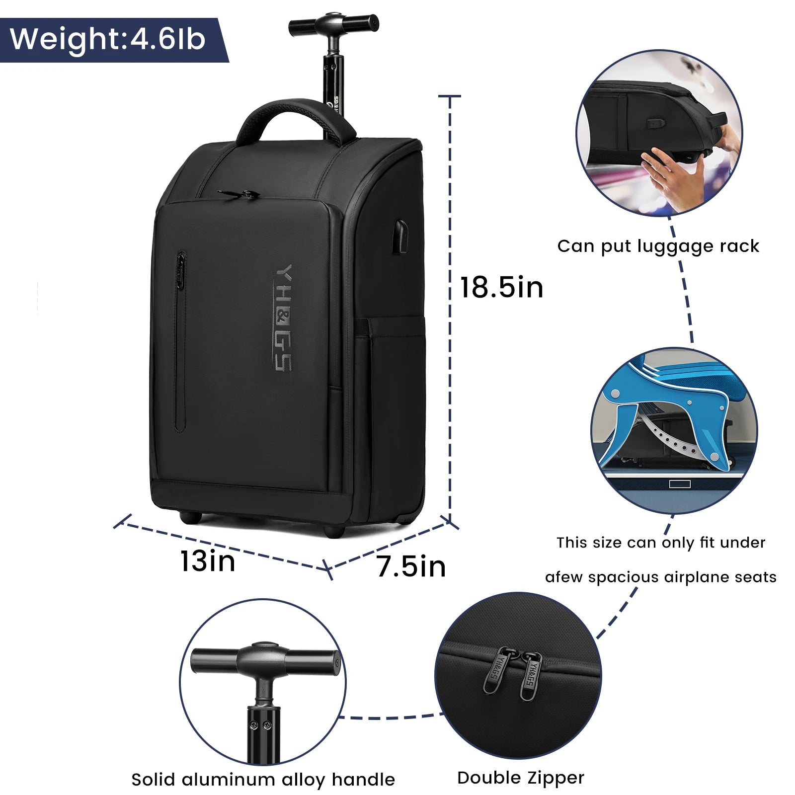 RUCYEN Rolling Backpack 15.6in Laptop Water Resistant Large Capacity Travel Luggage Wheeled Backpack with USB Shoulders Luggage