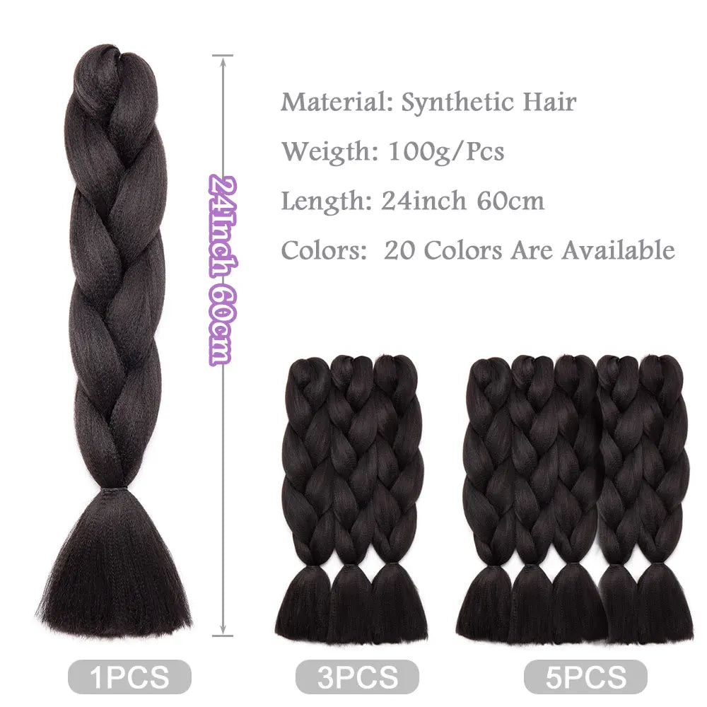 S-noilite Box Braiding Hair Pre Stretched Jumbo Braids Synthetic Braiding Hair Red Pink Blue Gray 24 Inch Afro Hair Extensions