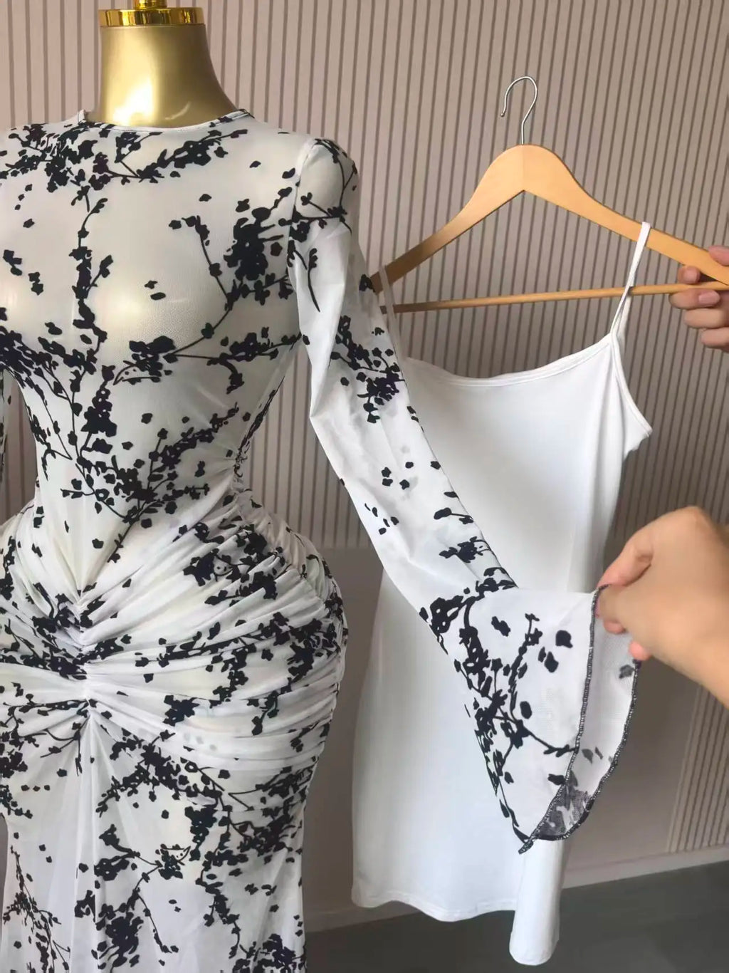 CM.YAYA Women Long Sleeve Stacked Mesh See Though with Lining Bodycon Long Dress 2025 Autumn Evening Birthday Sexy Party Dresses