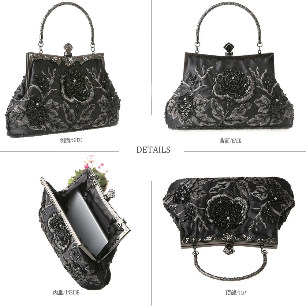 SHELKSBAG 1920s Gatsby Women Vintage Clutch Bags Luxury Beaded Wedding Evening Party Handbags Elegant Small Shoulder Chain Bag