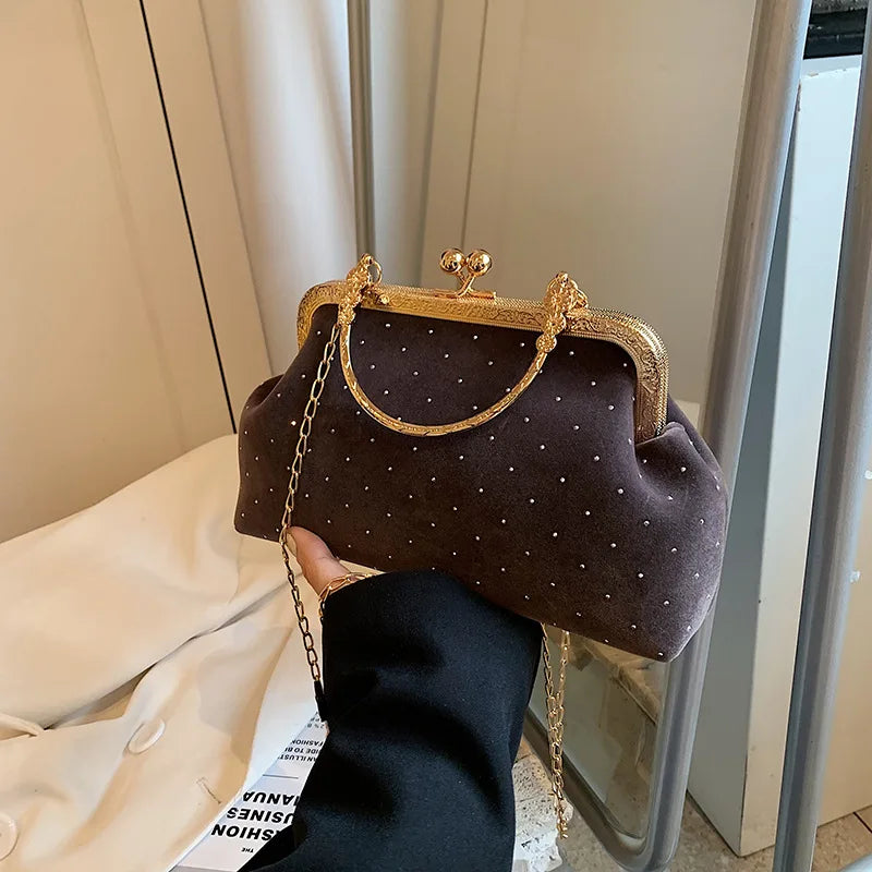 Luxury Design Women's Evening Clutch Purse Dinner Party Ladies Small Clip Shoulder Bag Handbags Retro Female Chain Crossbody Bag