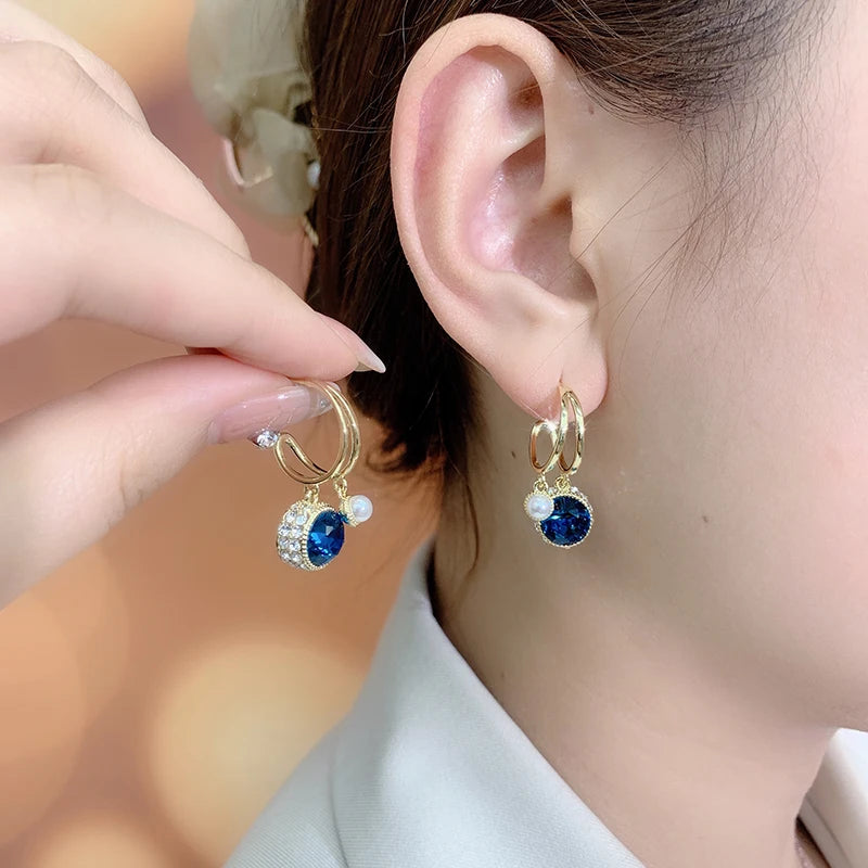 Crystal & Pearl Drop Earrings | Gold-Plated Brass Dangle Jewelry for Women