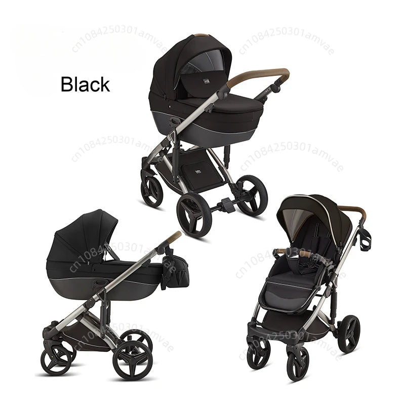 Deluxe Baby Stroller 2 in 1 High View Comfortable Baby Stroller Foldable Portable Travel Baby Carriage with Mother Bag