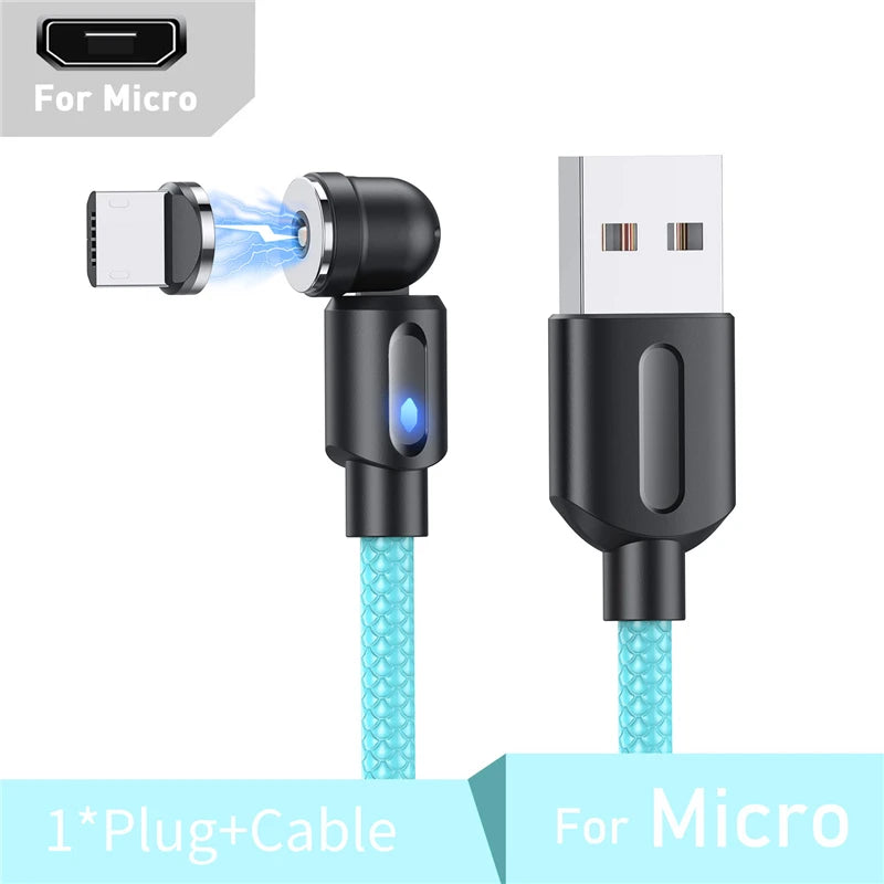 Magnetic Cable Type C Micro USB Cable Phone Charger 540 Degree Rotating Data Cable With LED For iPhone Xiaomi Huawei Samsung