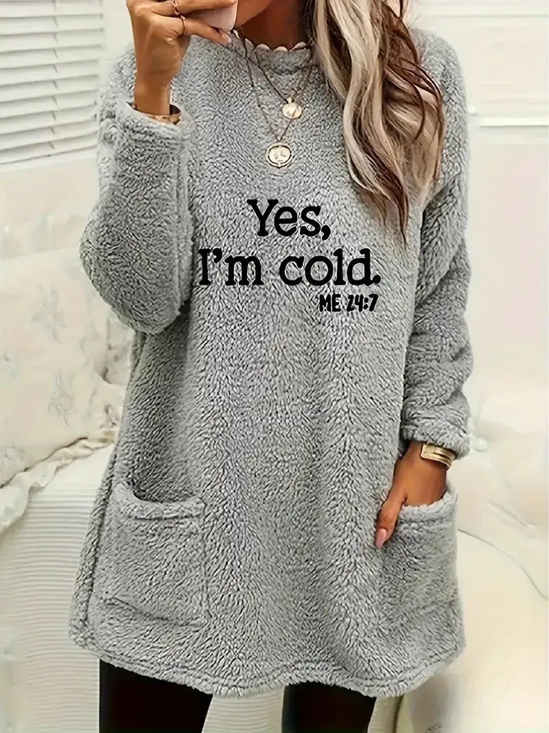 Plus-size European and American cross-border  autumn and winter new casual print pocket plush sweatshirt