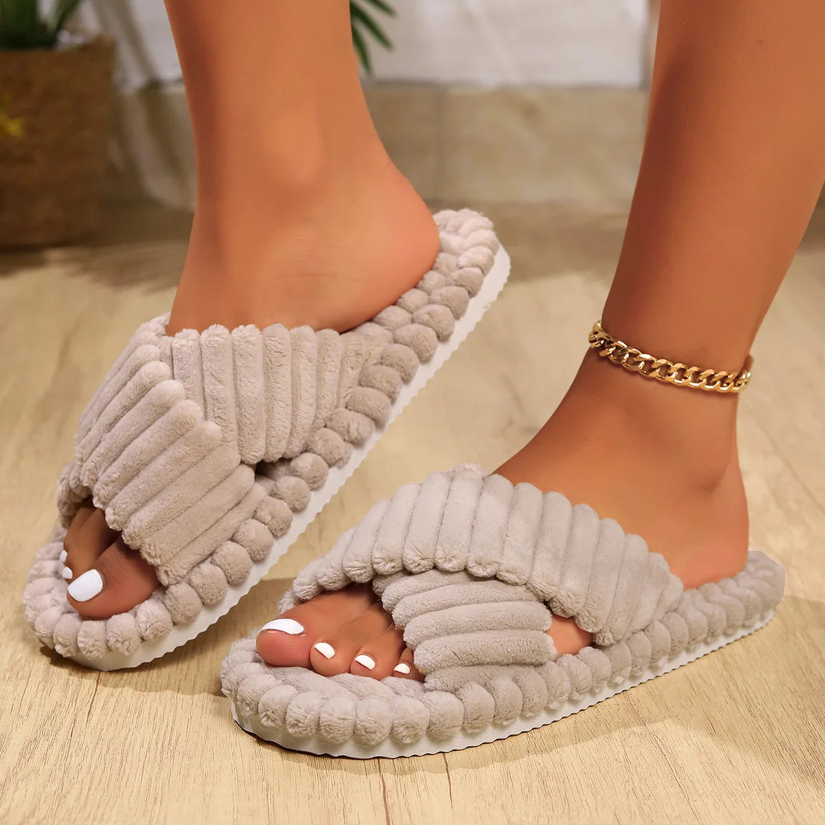 Women's opening winter indoor and outdoor thick soled warm plush moon shoes word foam cotton slippers