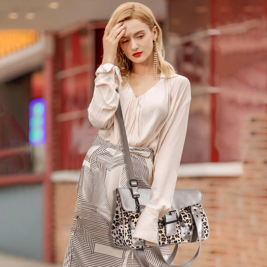 Venn Angel PU Handbg Women's Leopard Shoulder Bag Soft Fashion Tote Large Capacity Crossbody Shoulder Bag Bronze Handbag Purse