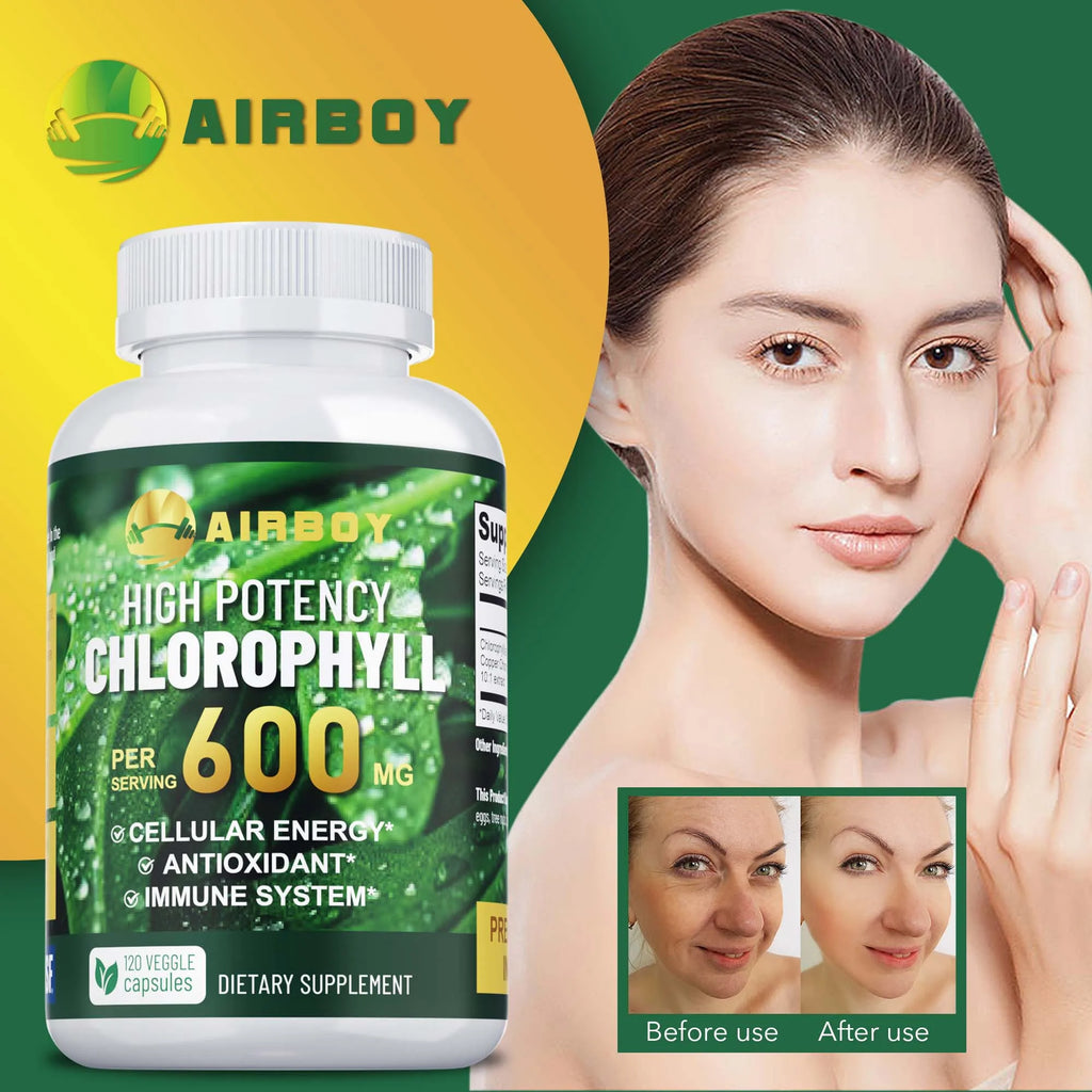Chlorophyll Supplement 600mg - Smelling Breath, Skin Health, Remove Body Odor Naturally - 120 Capsules