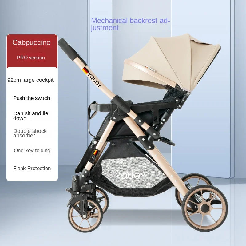 Baby Stroller Two-way Pushchair Can Sit and Lie Large Seat 0 to 3 Years Old Children Lightweight Folding Stroller Large Wheels