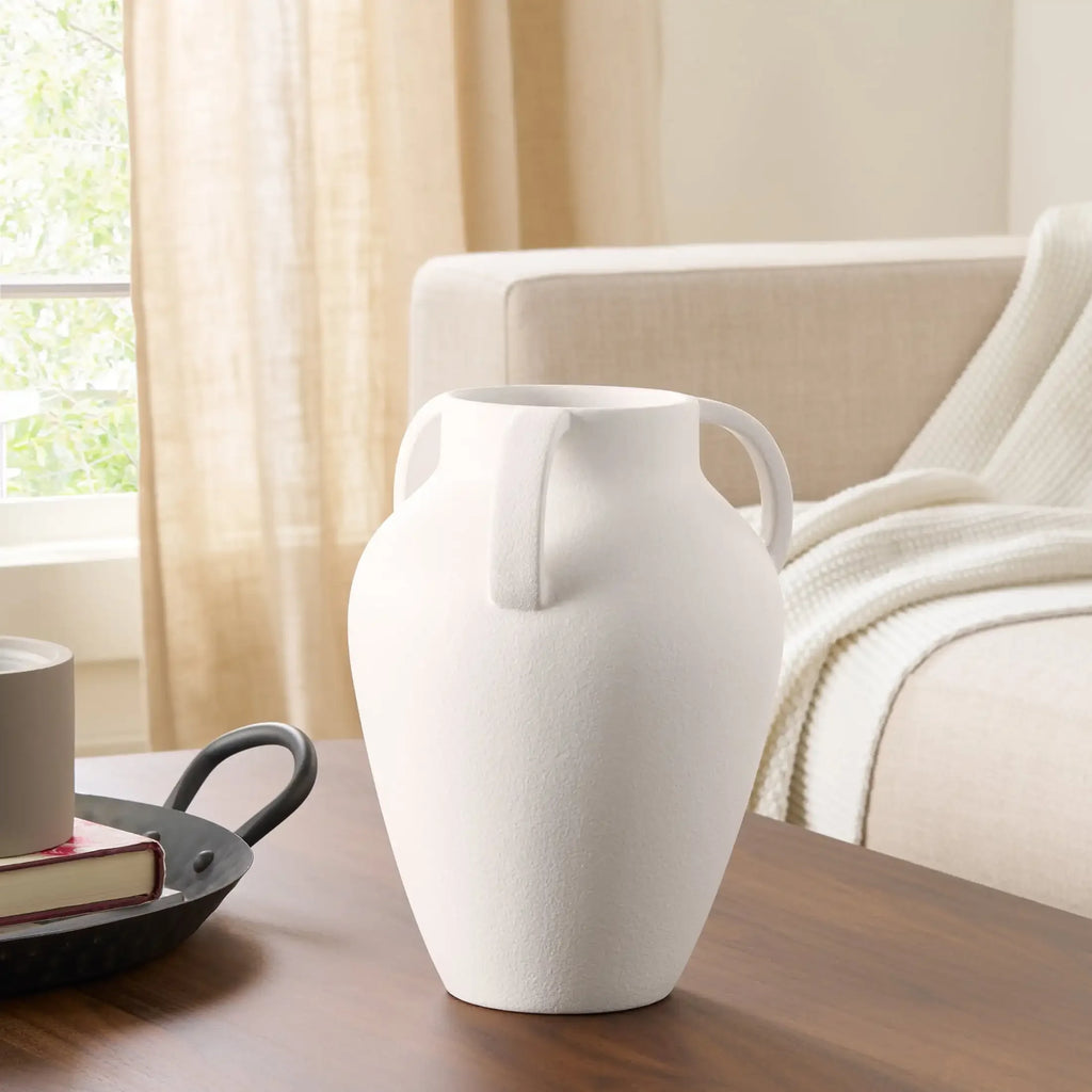 Better Homes & Gardens 9.8" White Handled Ceramic Vase – Timeless Sculptural Accent