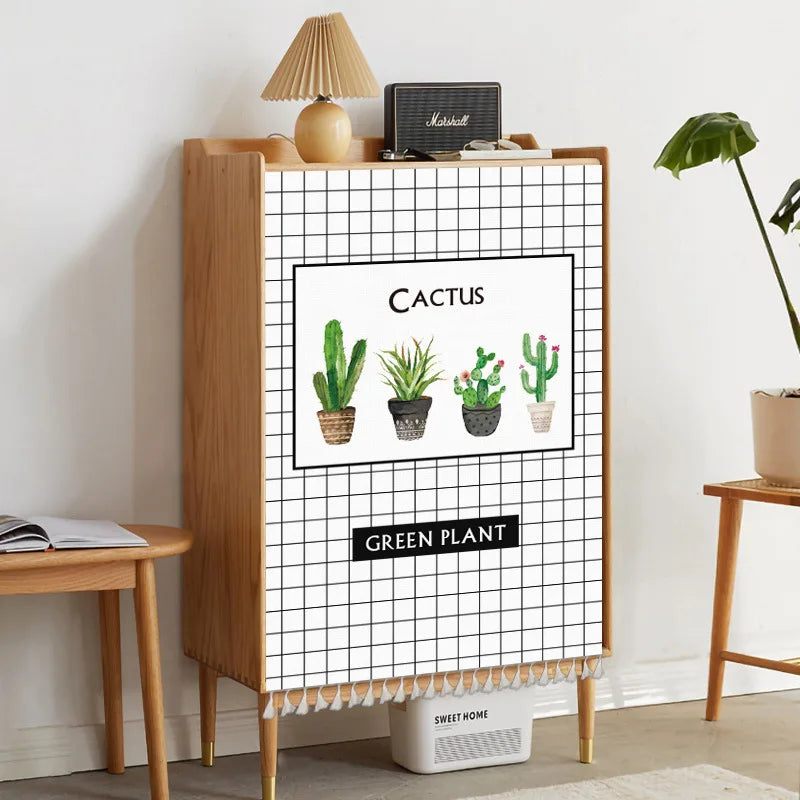 Nature Plant Potted Nordic Cabinet Short Curtains Punch-free Half-curtain Dust Cover Shoe Shelf Kitchen Storage Shelf Curtains