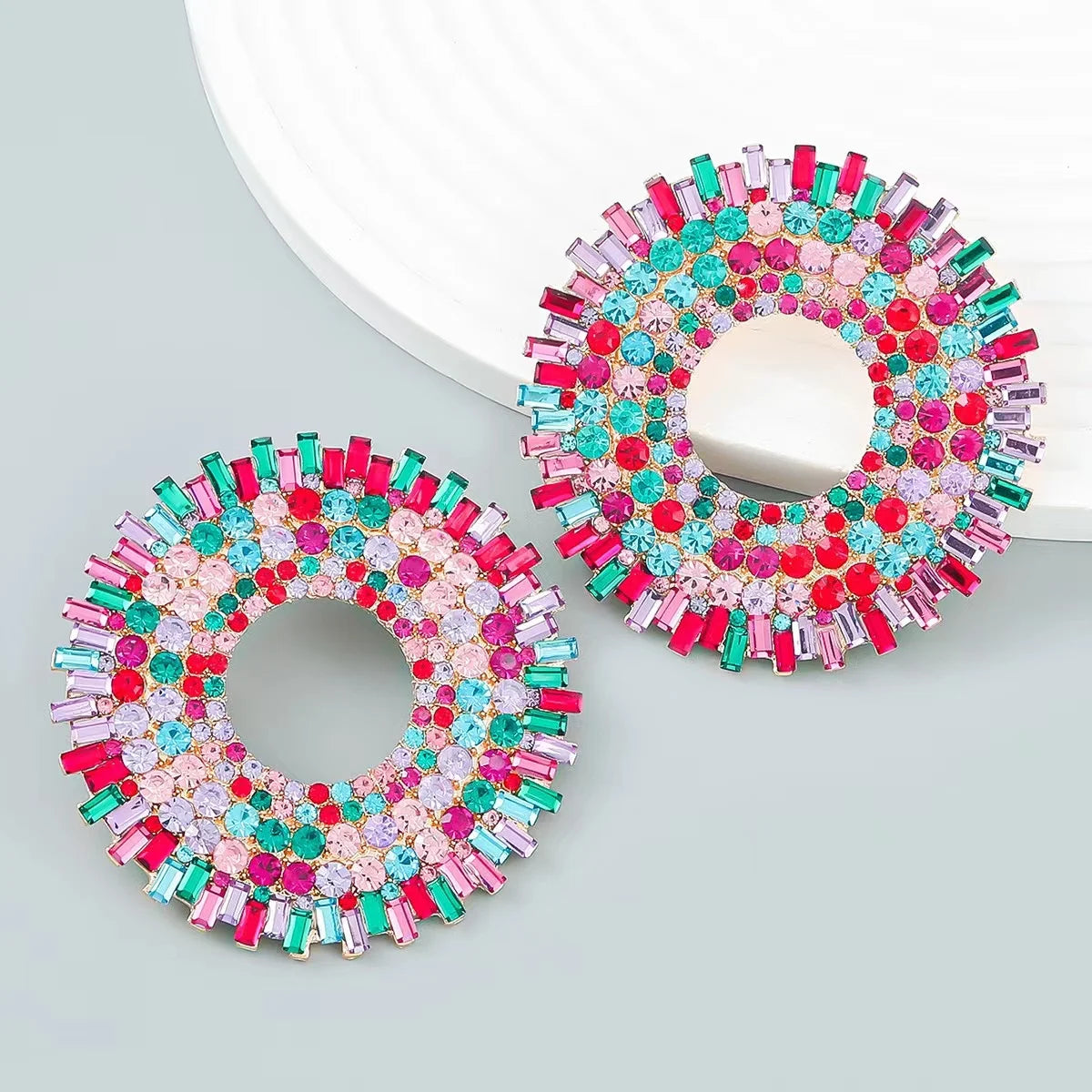 Big Round Rhinestone Dangle Earrings | Shiny Alloy Statement Jewelry for Women