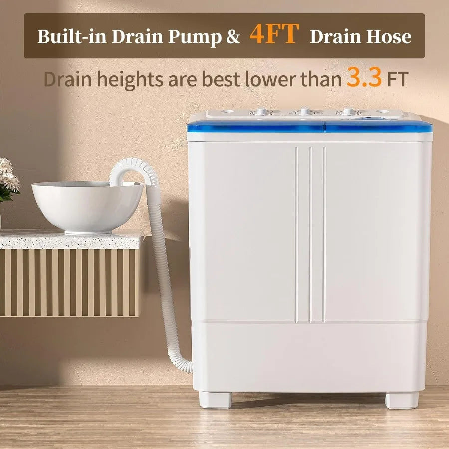 Portable Washing Machine Twin Tub Washing Machine Laundry Compact Washer spinner Combo with 20lbs capacity 12Lbs Washer and 8Lb
