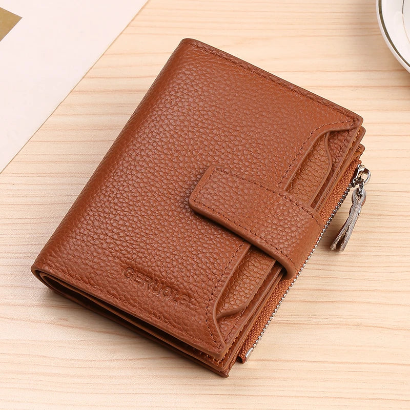 RFID anti-theft brush new three fold multi fold genuine leather cowhide wallet multifunctional anti tamper magnetic card bag sho