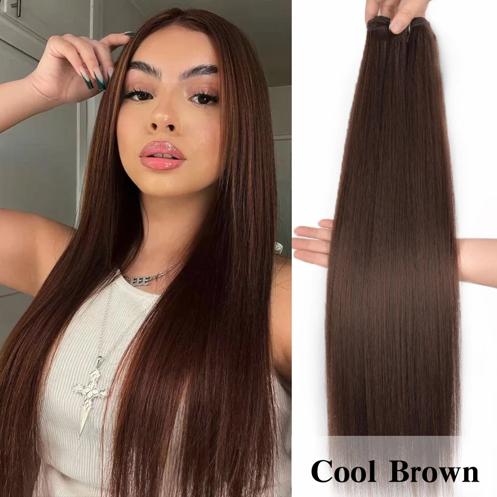Bone Straight Synthetic Hair Bundle 26Inch Super Long Natural Hair Extensions For Black Women Yaki Straight Hair Weaving Fake