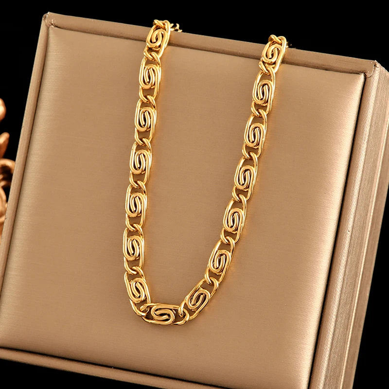 316L Gold Stainless Steel Chain Necklace | Trendy Punk Waterproof Jewelry for Women