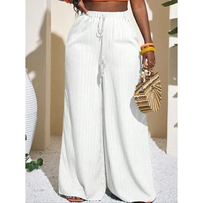 Plus Size Women’s Wide Leg Pants – Solid Color Casual Trousers (1XL–5XL)