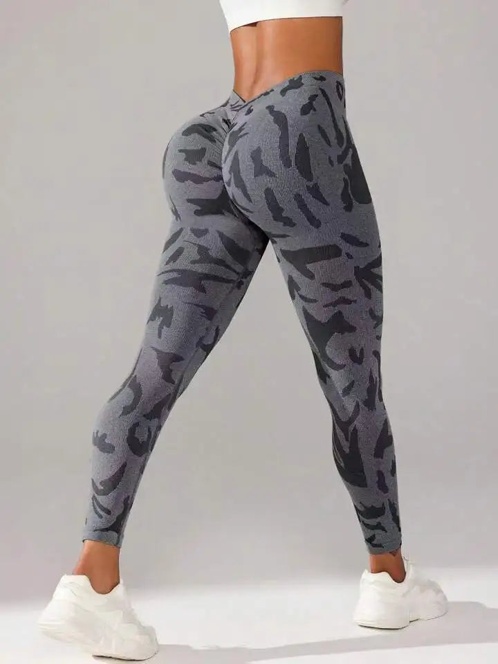 MODX Seamless V-Waist Leggings — Camo-Paisley, High-Stretch Nylon-Spandex