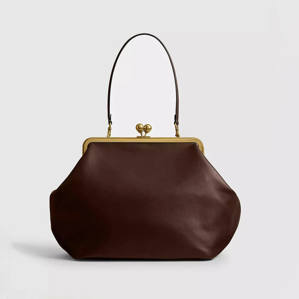 Fashion Large Kisslock Clutch Bag for Women Designer Clip Shell Women Shoulder Bags Luxury Soft Pu Leather Pink Color Handbags