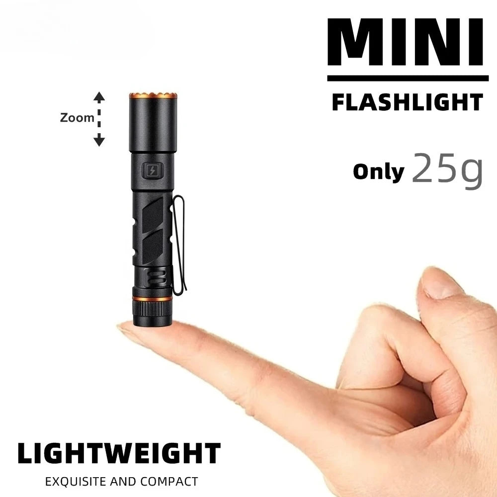 Zoom Mini EDC High Bright LED Pen Flashlight USB Rechargeable Magnet Small Torch Outdoor Camping Hiking Emergency lighting Light
