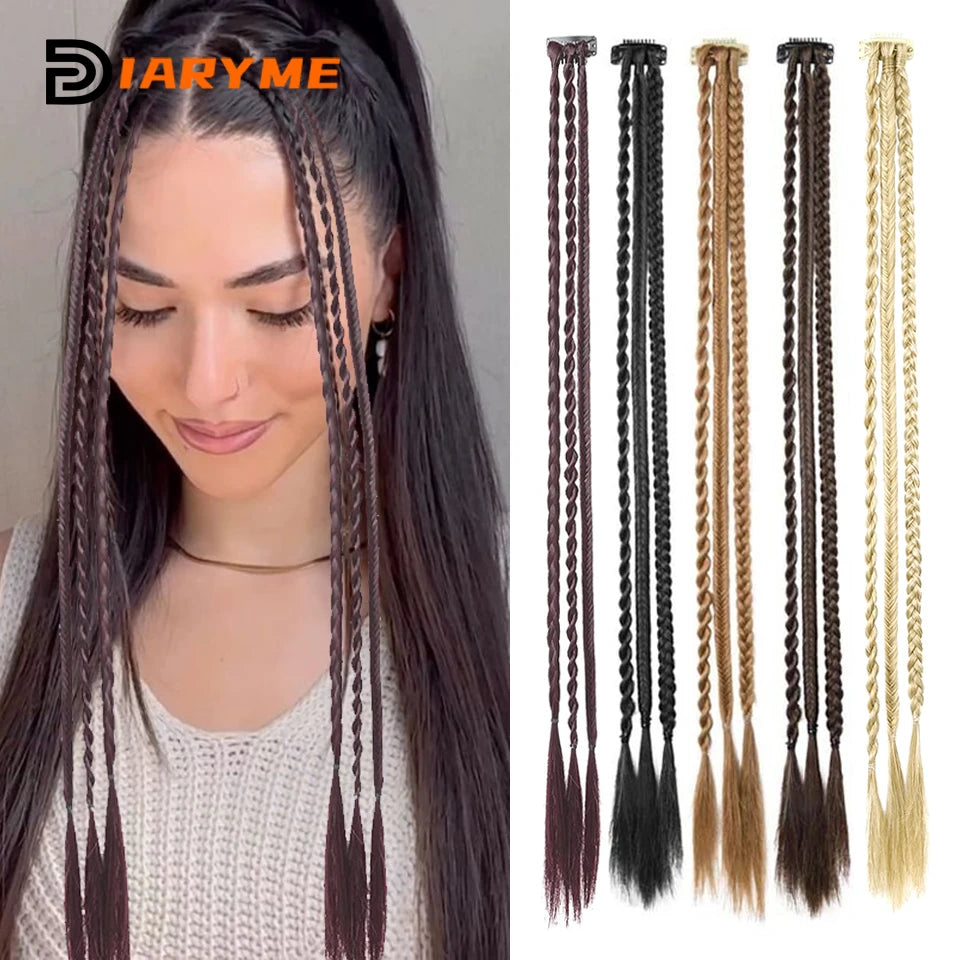 Synthetic Wig Braids With Clip Boxing Braid Dreadlocks Clip In Hair Extension Dirty Braids Boxer Braid Heat Resistat Hairpieces