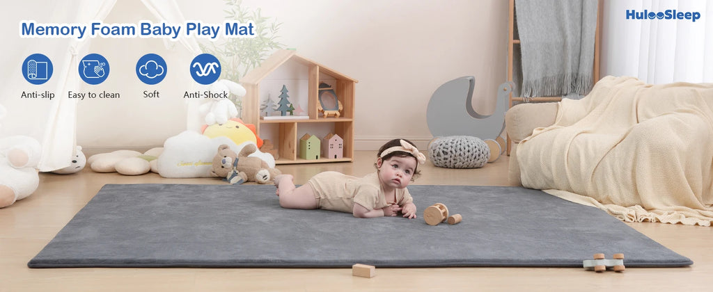 Gray Memory Foam Baby Play Mat for Playpen Thick Large Crawling Mat for Floor Soft Velvet Non-Slip for Kids Playroom Mat Rug
