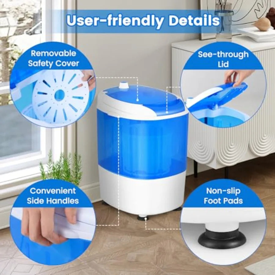 Portable Mini Washing Machine with Spin Dryer for Home Apartment RV 5.5lbs Washing Capacity Electric Compact Design Durable and