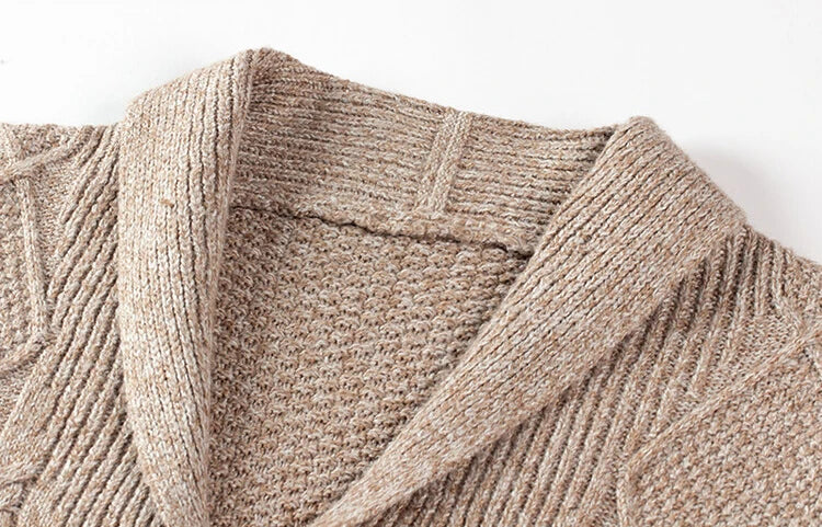 New Men's Knitted Cardigan, Youth Lapels Long Sleeve Coat, Men's Sweater Casual, Camel Black Gray Warm Sweater