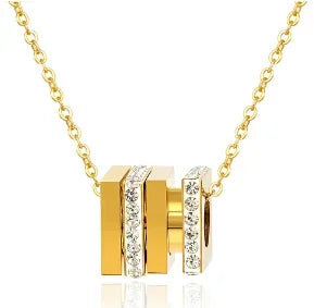 Merci Girl 18K Gold-Plated Triple-Layer Pendant Necklace — Stainless Steel, Waterproof & Colorfast