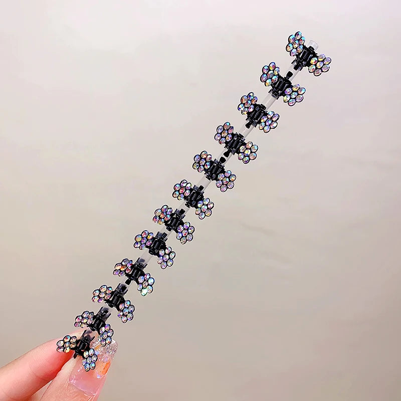 12pcs/Set Glitter Rhinestone Colorful Flowers Mini No-Slip Metal Hair Claws Hair Accessories For Girls Hair Clips Hairpins