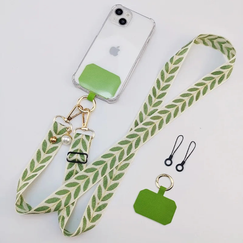 Long Mobile Phone Lanyard with Pearl Pendant Charm - Anti-Loss Strap Clip Two Small Ropes in Multiple Colors to Choose From