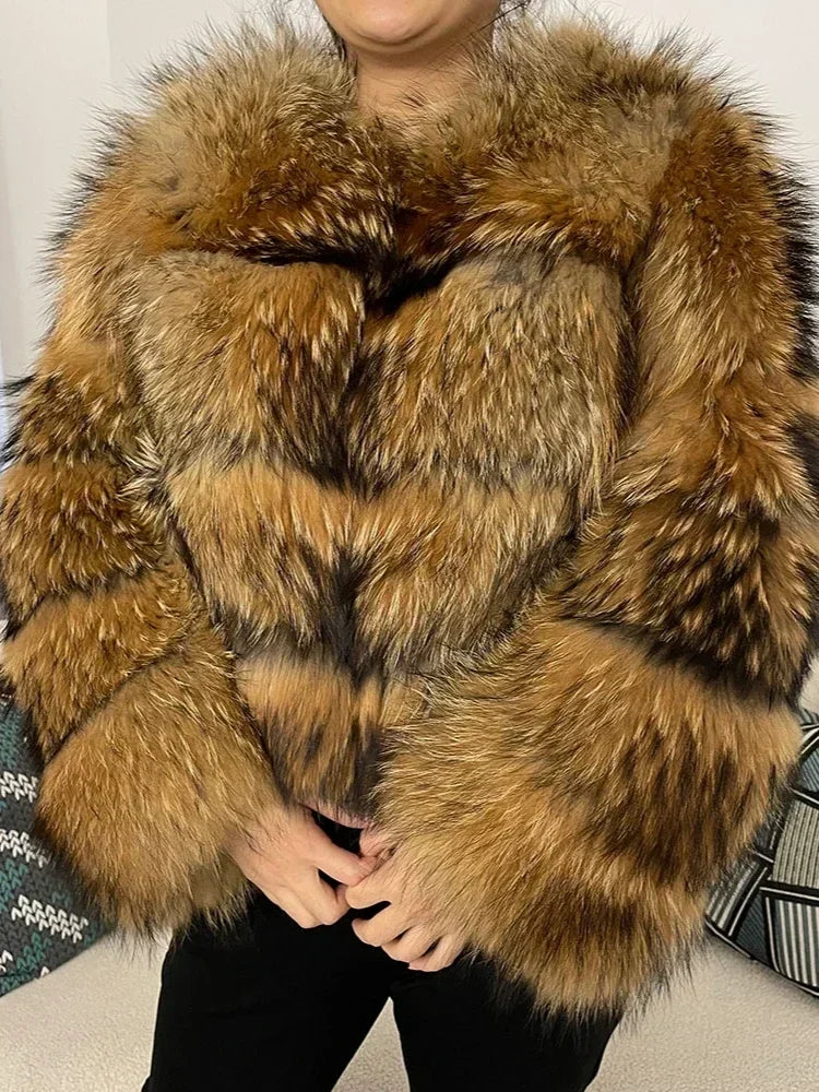 OFTBUY 2024 Winter Real Natural Raccoon Fox Fur Women Coat Short Leather Thickened Warm Jacket Elegant Fashionable Overcoats