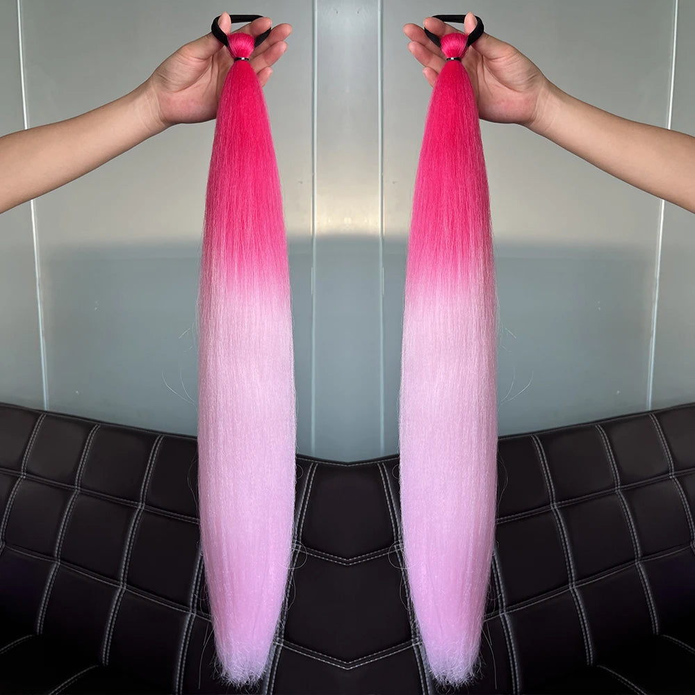 Synthetic Colorful Ponytail Extension 2Pcs Long Straight DIY Braided Pony Tail Hairpiece with Rubber Band Women Hair Accessories