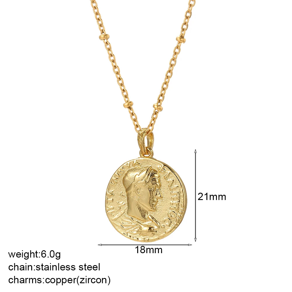 Vintage Gold Coin Pendant Necklace | Adjustable Portrait Chain for Women