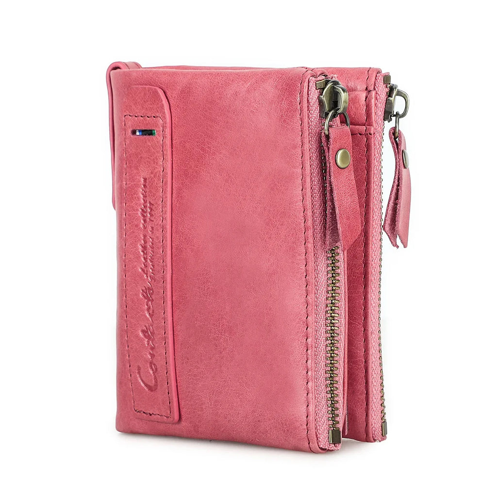 CONTACT'S Fashion Genuine Leather Women Wallet Bifold Card Holder Coin Purse Small Women's Purse Money Clip Men Pocket Wallets