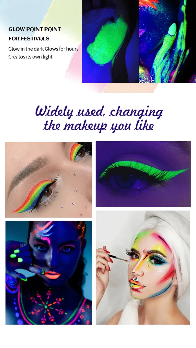 8 Colors Glow Fluorescent Neon Oil Face Body Art Paint UV Glow Oil Painting Halloween Party Fancy Dress Beauty Makeup Cosmetics