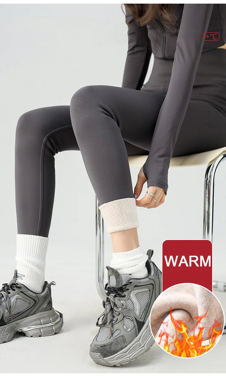 BIVIGAOS Snowflake Velvet Warm Sharkskin Leggings — Fleece-Lined High-Waist Winter Pants for Women