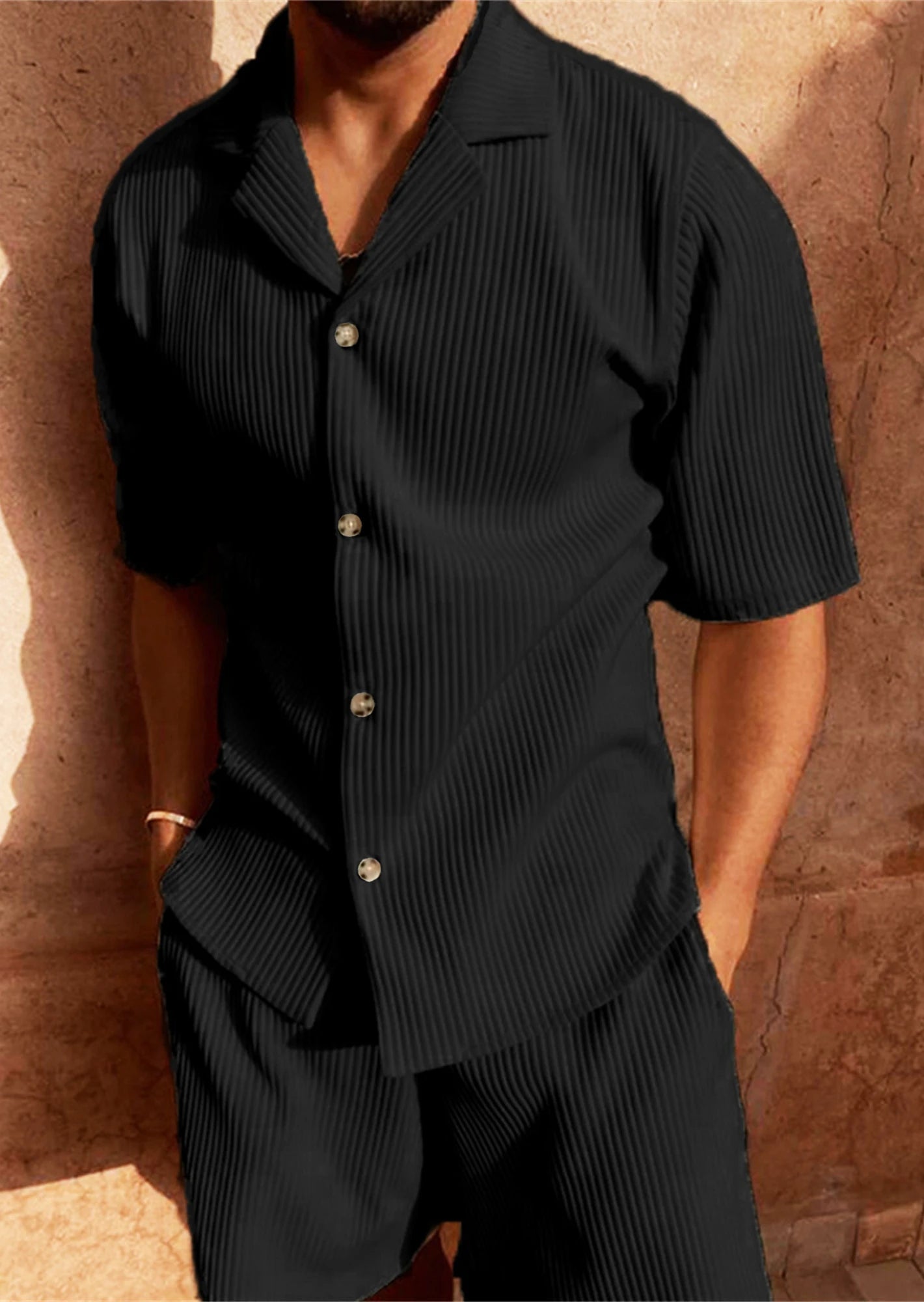 Men’s Spring/Summer Corduroy Short-Sleeve Shirt & Shorts Set