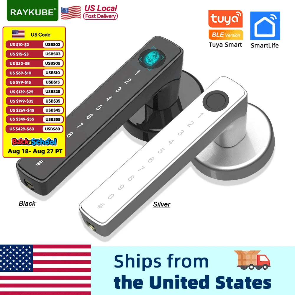 RAYKUBE M5 — Tuya Bluetooth Smart Fingerprint Door Lock (US Free Delivery)