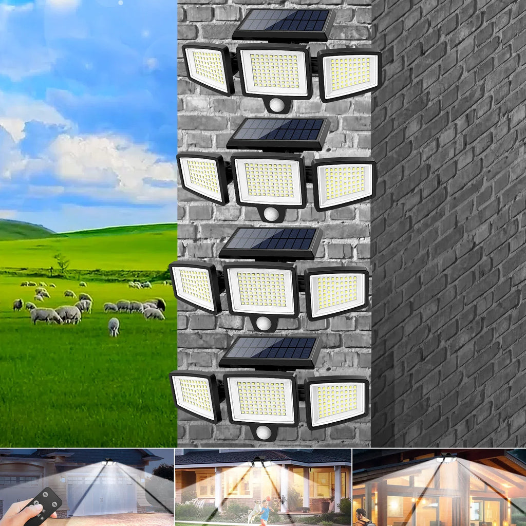 SZRSTH 3-Head Solar Motion Sensor Light | Remote Control, 3 Modes