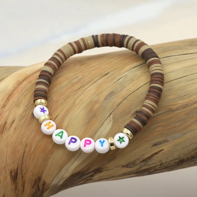 Multicolor Clay Beaded Letter Bracelet | Custom Friendship & Love Boho Jewelry