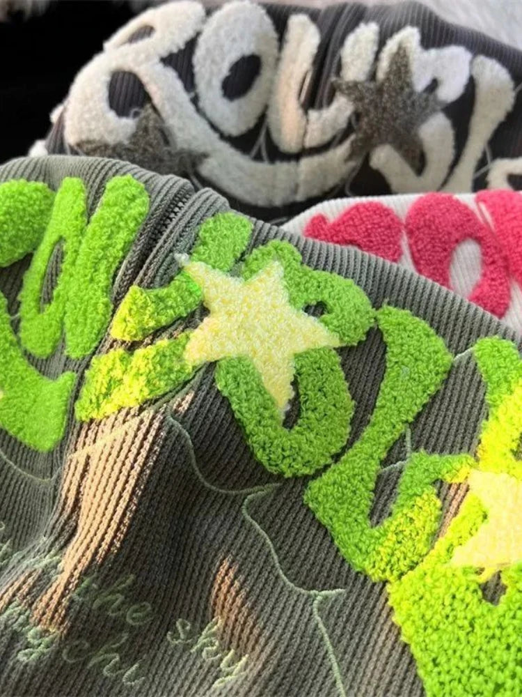 Fashion Embroidery Zip Up Hoodies Women Autumn Long Sleeve Tops Loose Hood Shirt Harajuku Y2K Clothes Female Sweatshirt Jacket