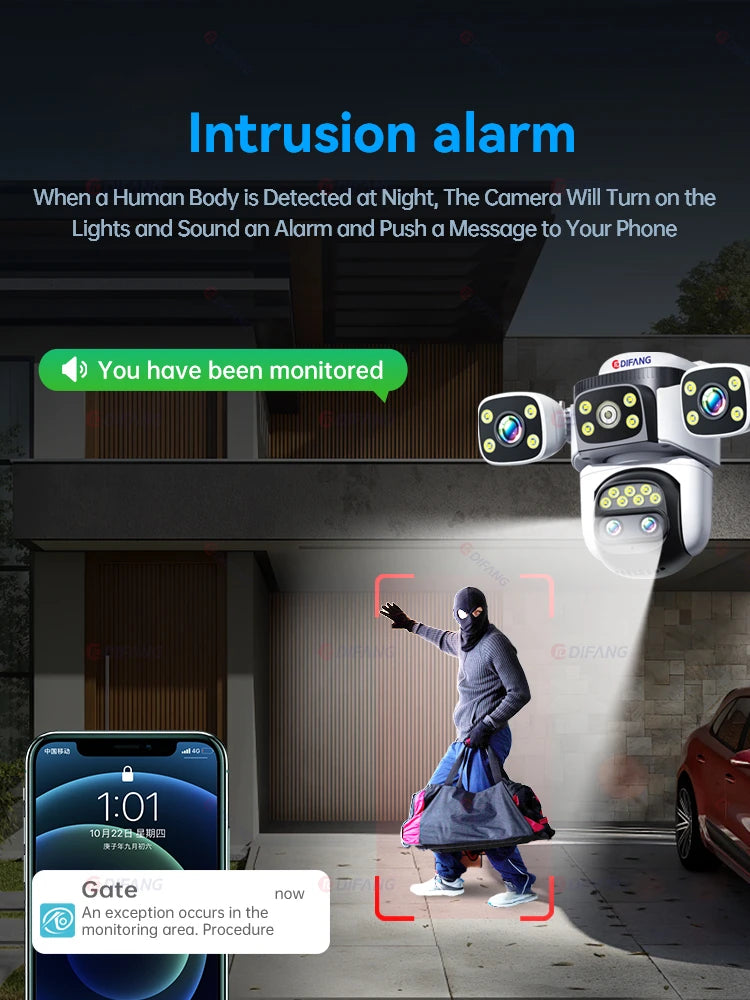 Outdoor 10K WiFi6 Camera 20MP 10X Optics Zoom Three Screen Four Len PTZ Automatic Tracking 6K Dual Lens Waterproof Security CCTV