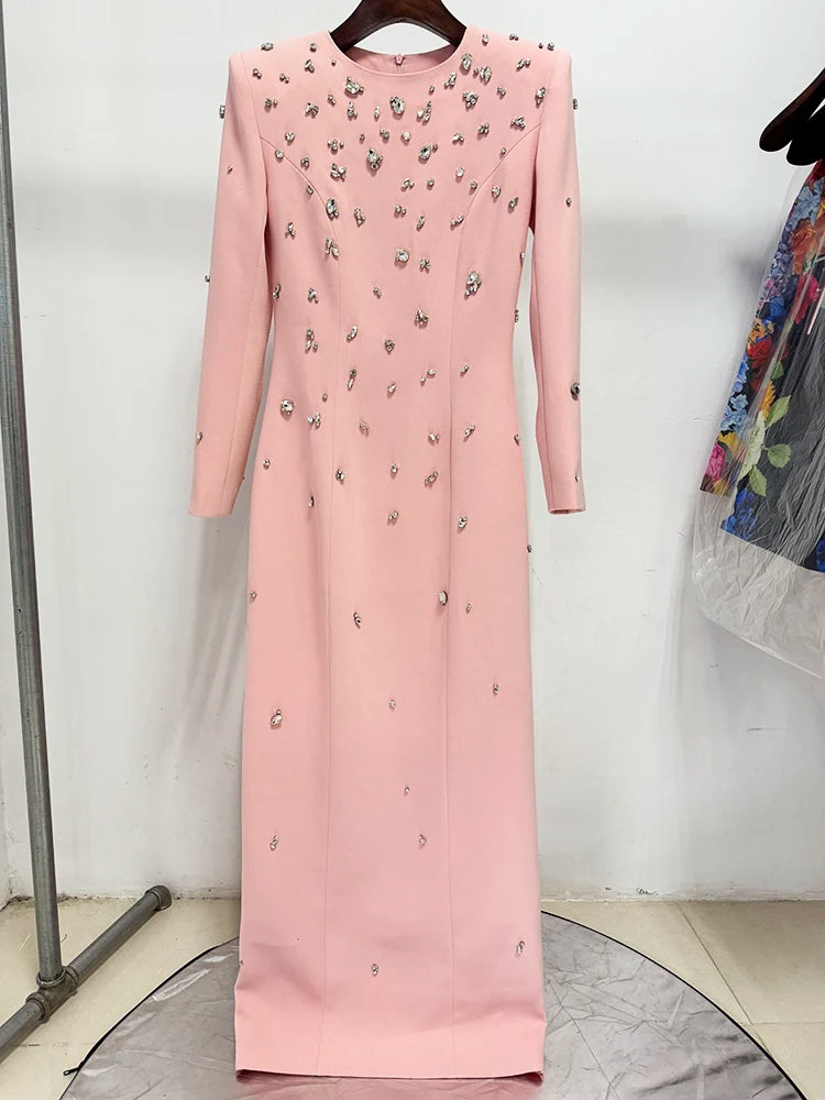 TOP QUALITY Newest 2026 Designer Fashion Women's Rhinestone Diamonds Beaded Long Maxi Dress