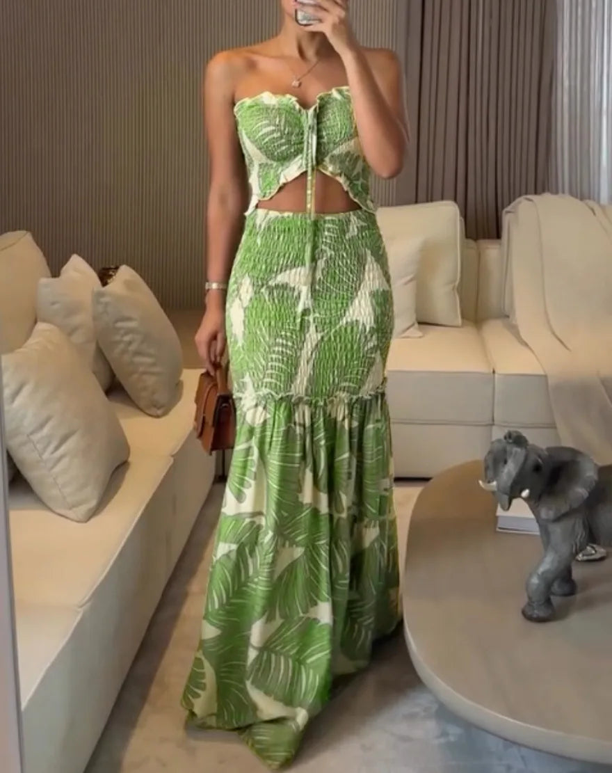 Spring Women Halter Dress Print Mermaid Long Dresses Bodycon Dress Female Summer New Fashion Holiday Sexy Lady Clothes