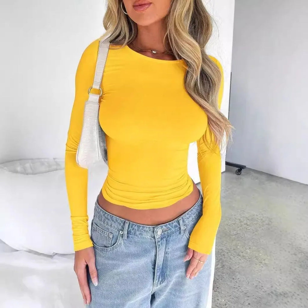 Women’s Slim Fit Long Sleeve Crop Top – Basic Layering Tee for Spring & Fall Fashion (Y2K Style)