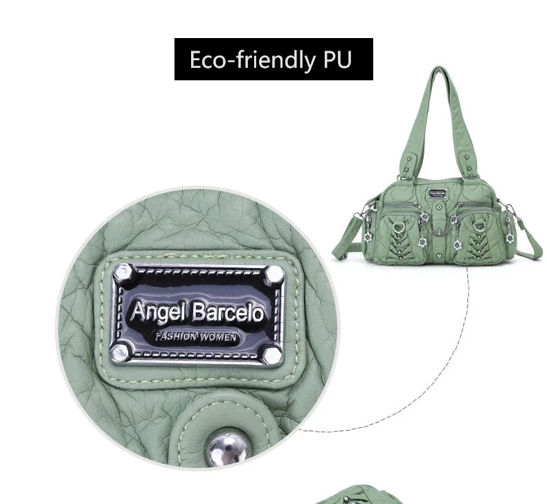 Angel kiss Women Handbags Satchel Top-handle Handbag PU Shoulder Bag Roomy Pocket  Pack Multi-pockets Shoulder Purse Bags