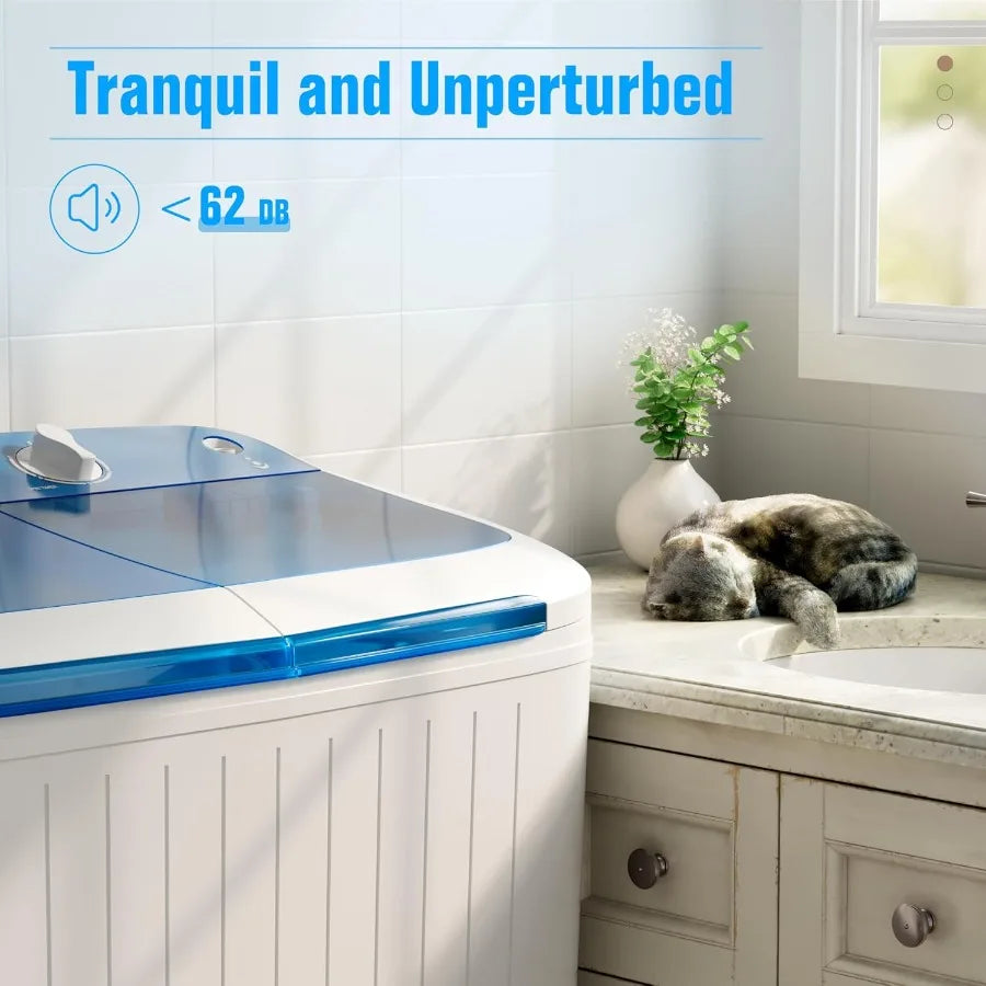 Portable Washing Machine with Longer Hose 16lbs Twin Tub Washer Mini Compact Laundry Washing Machine with Drain Pump Semiautoma