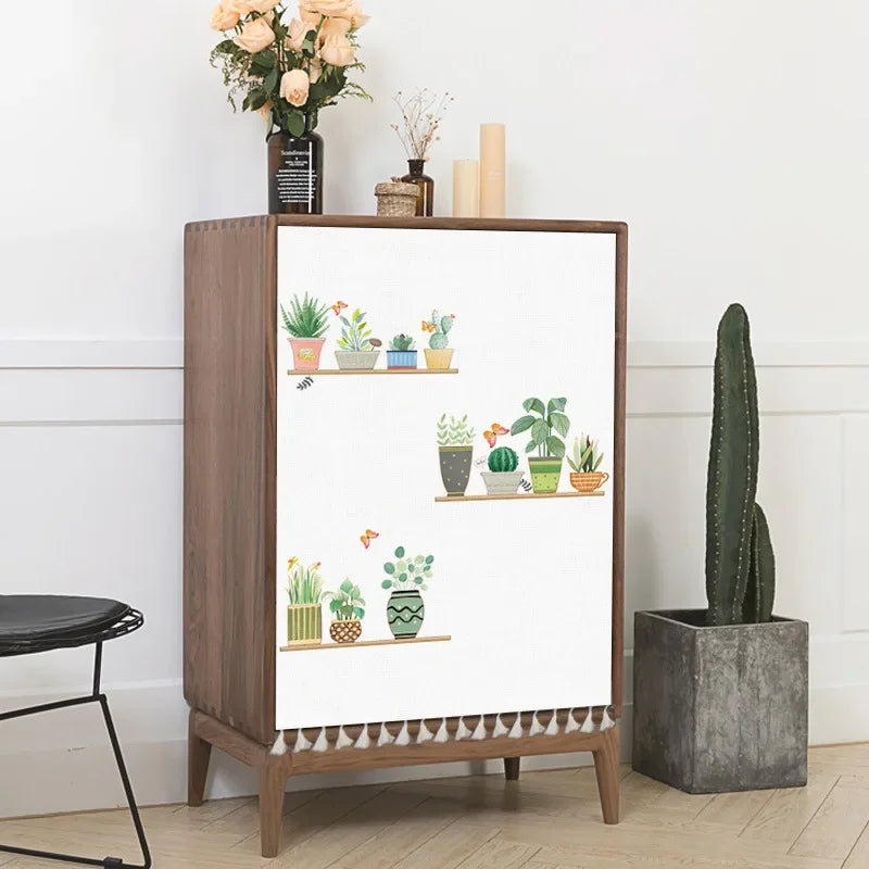 Sunflower Cactus Plant Cabinet Curtains Punch-free Nordic Half-curtain Dust Cover for Shoe Shelf Kitchen Storage Shelf Curtains