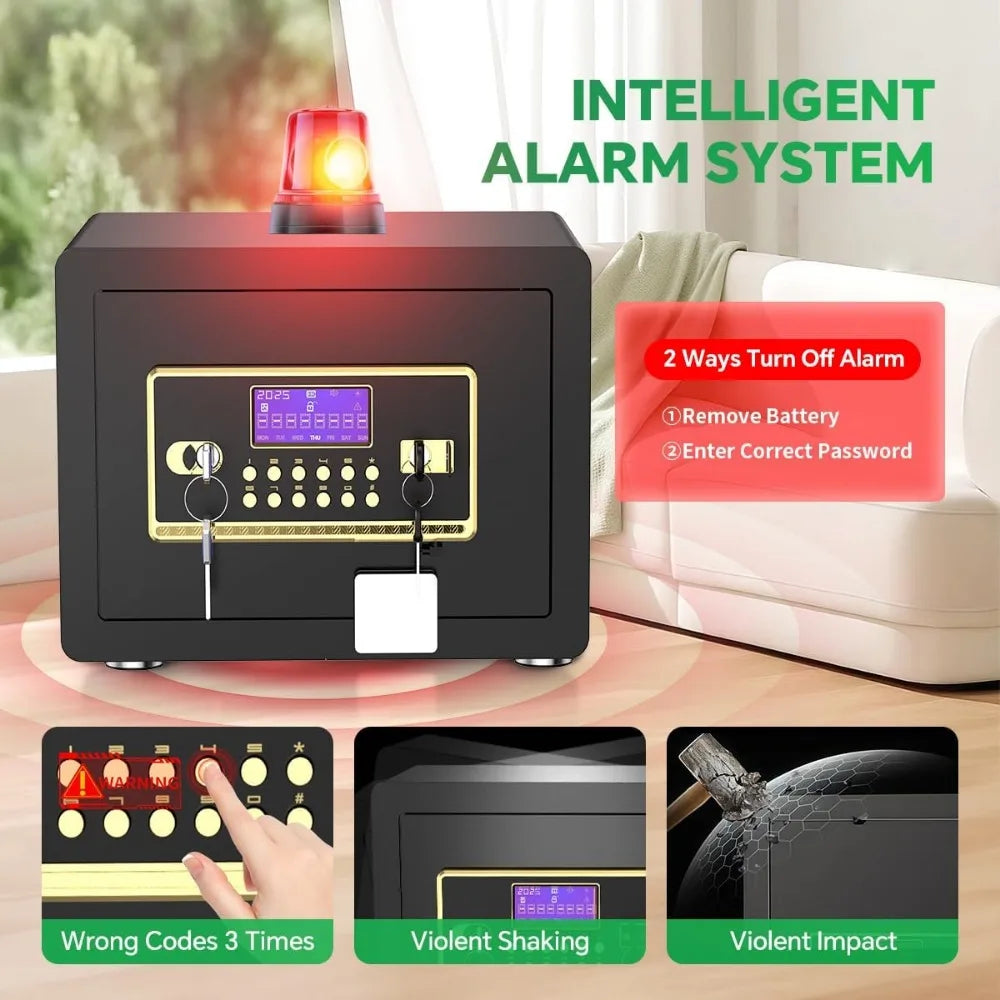 Compact Home Safe — 0.8 cu ft, Electronic Combo + Key, Alarm, Portable, Removable Shelf